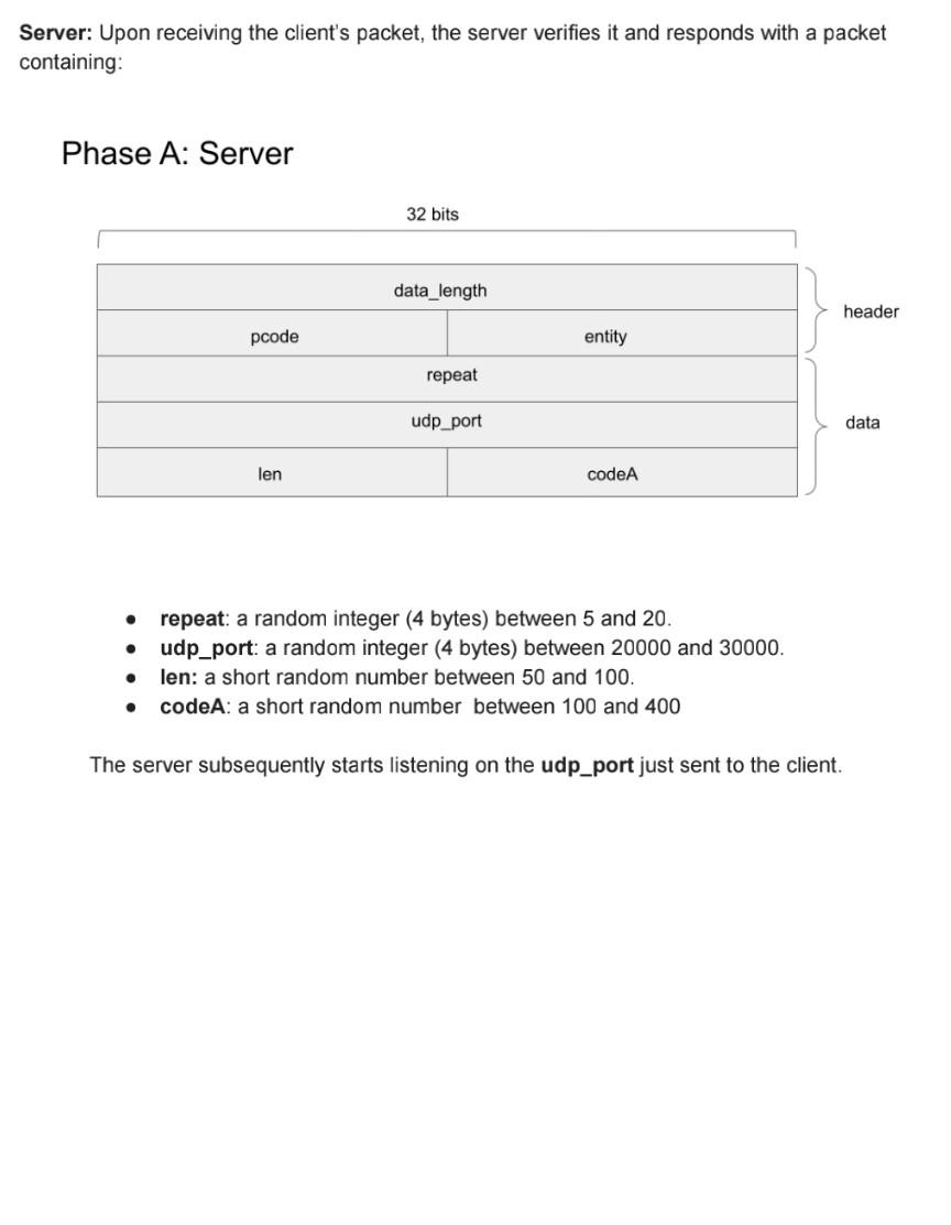 Solved Phase A Client: The client sends a single UDP packet | Chegg.com