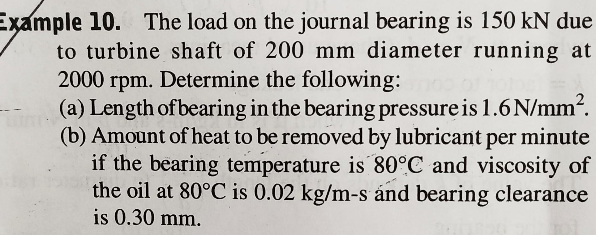 Solved 2 Example 10. The load on the journal bearing is 150 | Chegg.com