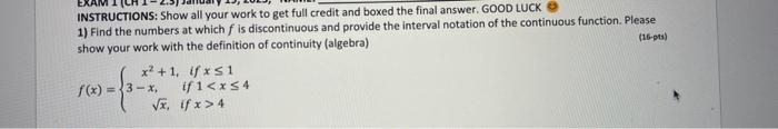 Solved INSTRUCTIONS: Show all your work to get full credit | Chegg.com