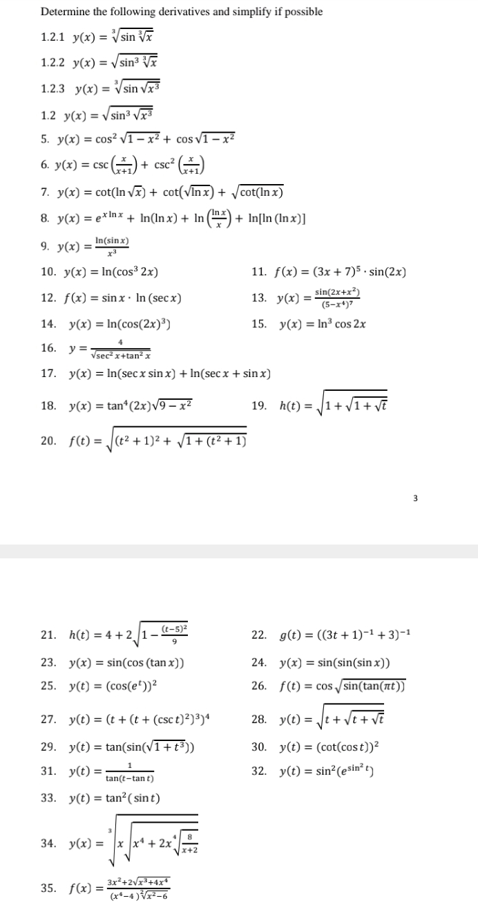 Solved Determine the following derivatives and simplify if | Chegg.com
