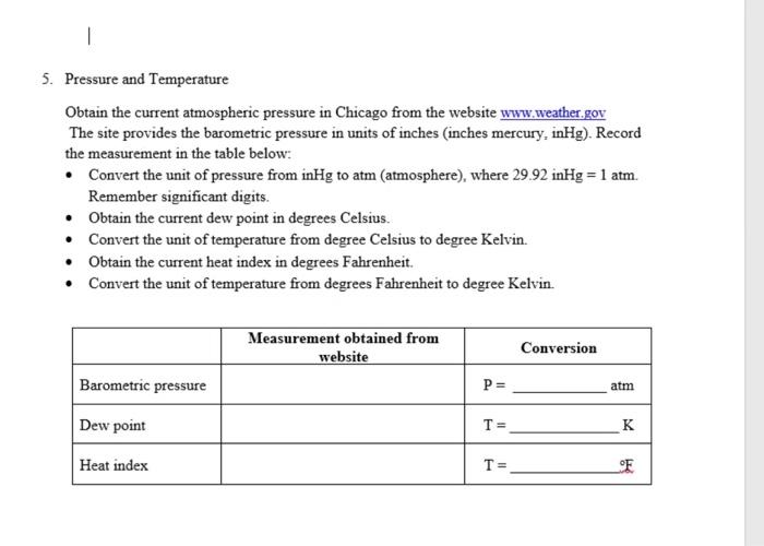 Solved 5. Pressure and Temperature Obtain the current | Chegg.com