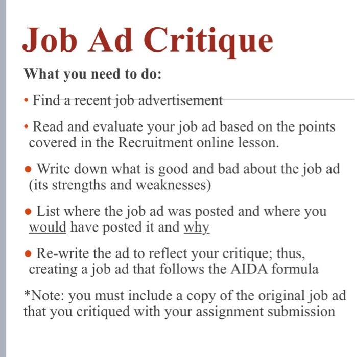 Solved Job Ad Critique What you need to do: • Find a recent 