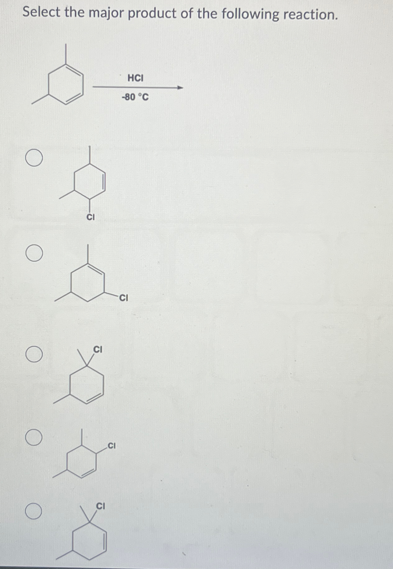 Solved Select The Major Product Of The Following Reaction 6963