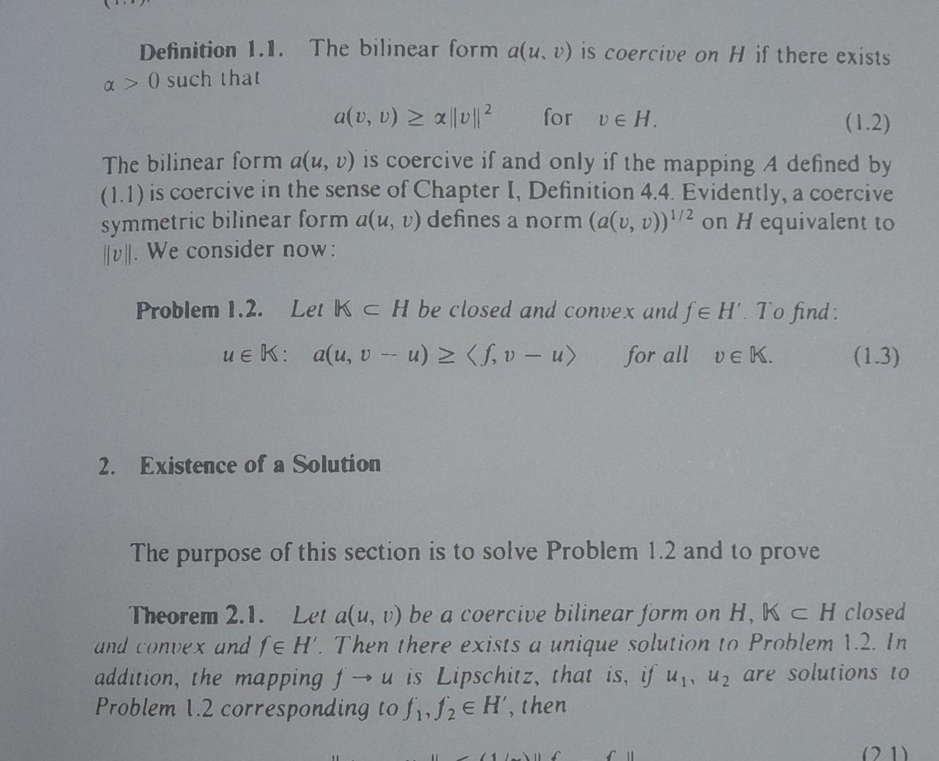 Solved Definition 1.1. The bilinear form a(u,v) is coercive