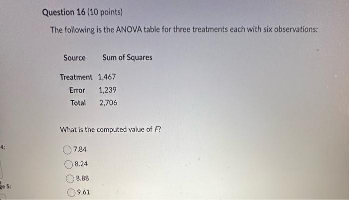 Solved The following is the ANOVA table for three treatments | Chegg.com