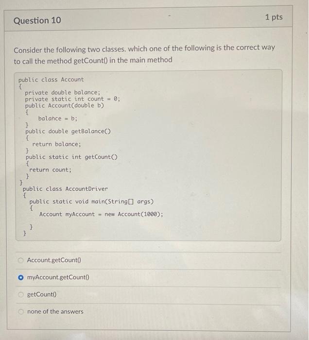 Solved Question 10 1 pts Consider the following two classes, | Chegg.com