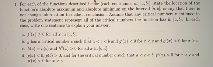 Solved 1. For each of the functions described below (each | Chegg.com