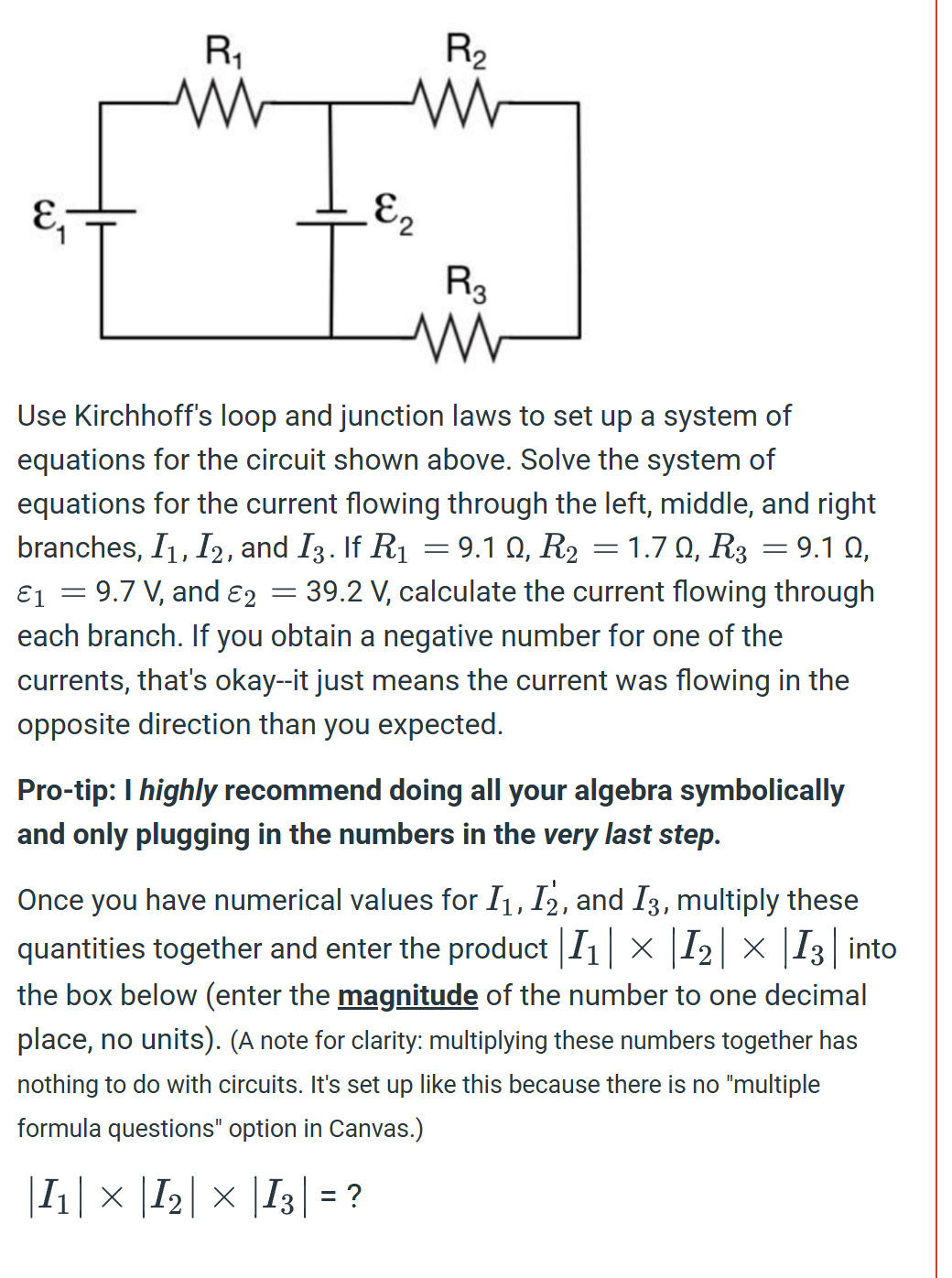 Solved Use Kirchhoff's loop and junction laws to set up a | Chegg.com