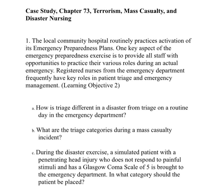 Solved Case Study, Chapter 73, Terrorism, Mass Casualty, And | Chegg.com