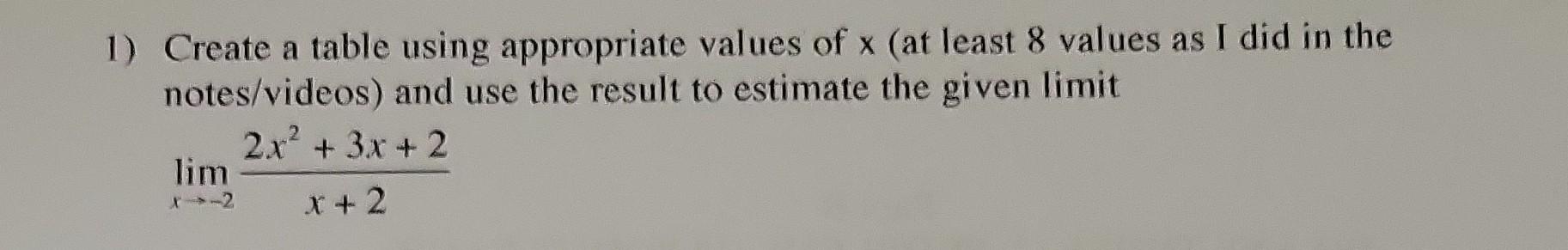 Solved 1) Create a table using appropriate values of x (at | Chegg.com