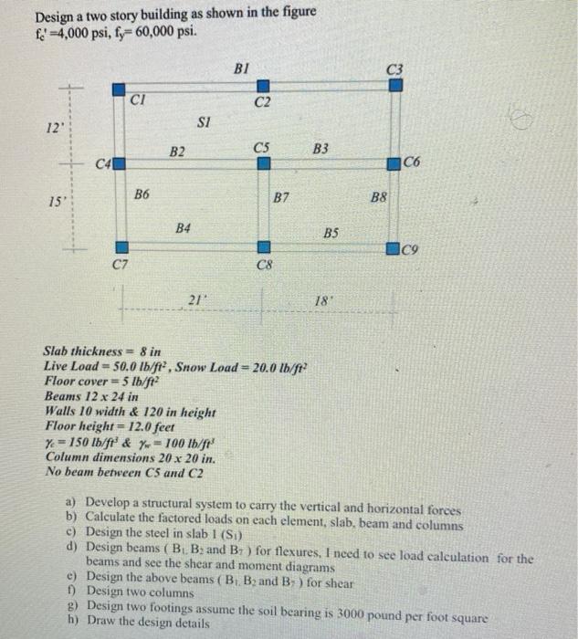 Solved Design a two story building as shown in the figure | Chegg.com