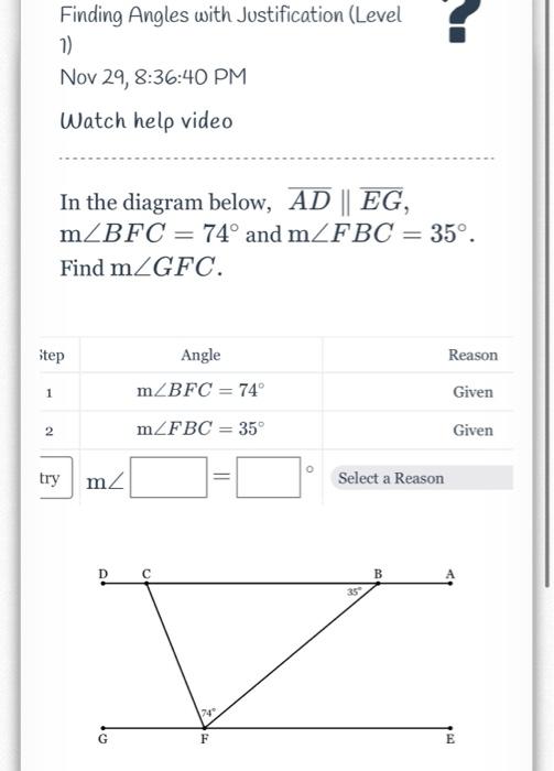 Solved Finding Angles with Justification (Level 1) Nov 29,