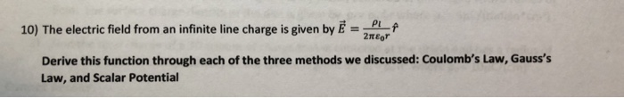 Solved 10) The electric field from an infinite line charge | Chegg.com