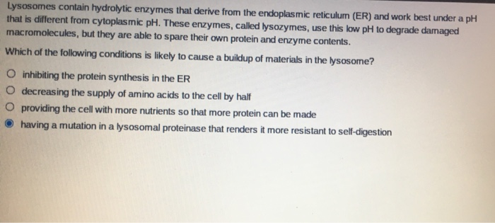 Solved Lysosomes contain hydrolytic enzymes that derive from | Chegg.com