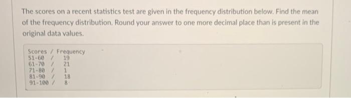 Solved The scores on a recent statistics test are given in | Chegg.com