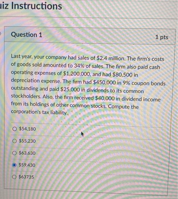 Solved uiz Instructions Question 1 1 pts Last year, your | Chegg.com