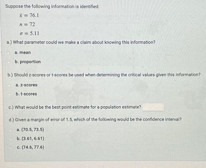 Solved Suppose The Following Information Is Identified: | Chegg.com