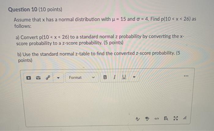 Solved Question 10 (10 points) Assume that x has a normal | Chegg.com