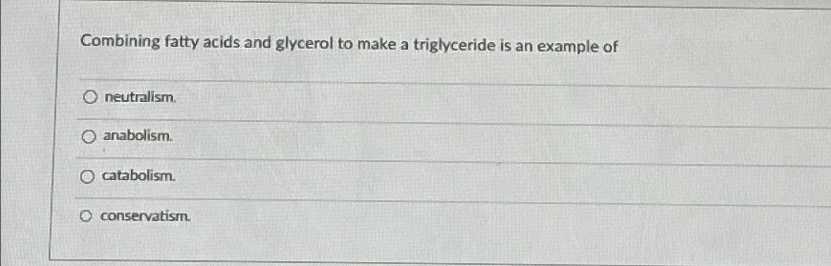 Solved Combining fatty acids and glycerol to make a