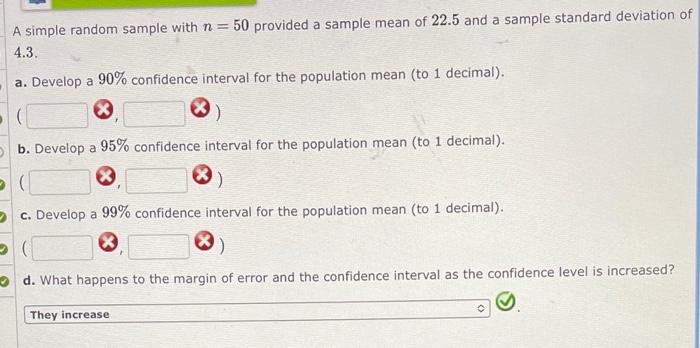 Solved A simple random sample with n=50 provided a sample | Chegg.com