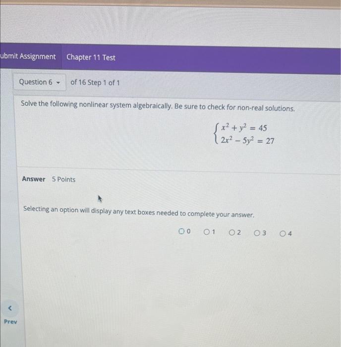 Solved Solve the following nonlinear system algebraically. | Chegg.com
