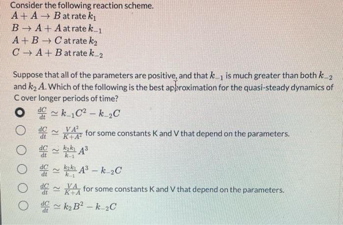 Solved Consider the following reaction scheme. A+ A + B at | Chegg.com