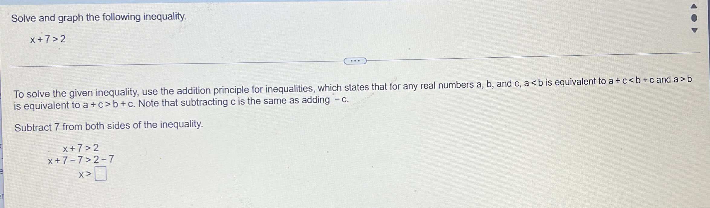 Solved Solve and graph the following inequality.x+7>2To | Chegg.com