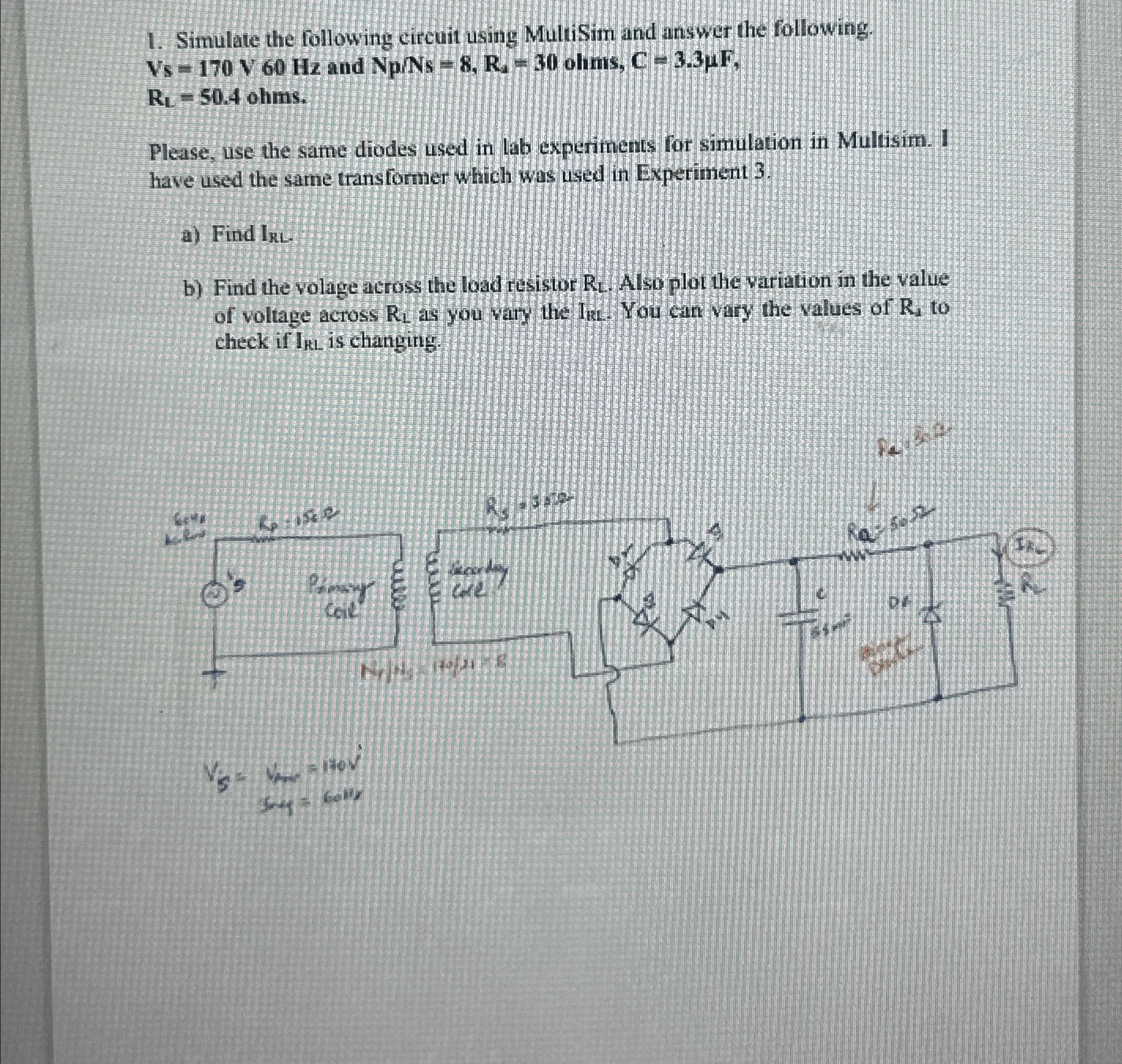 Solved Simulate the following circuit using MultiSim and | Chegg.com