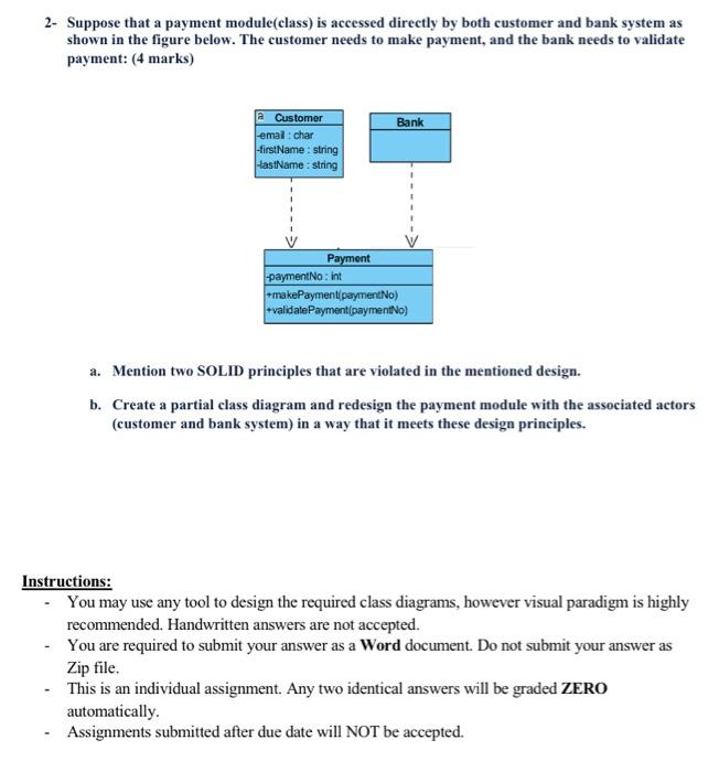Solved 2- Suppose that a payment module(class) is accessed | Chegg.com