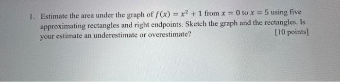 Solved 1. Estimate the area under the graph of f(x) = x2 + 1 | Chegg.com