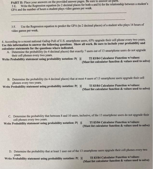 Solved PART II: Place your answers on the provided answer | Chegg.com