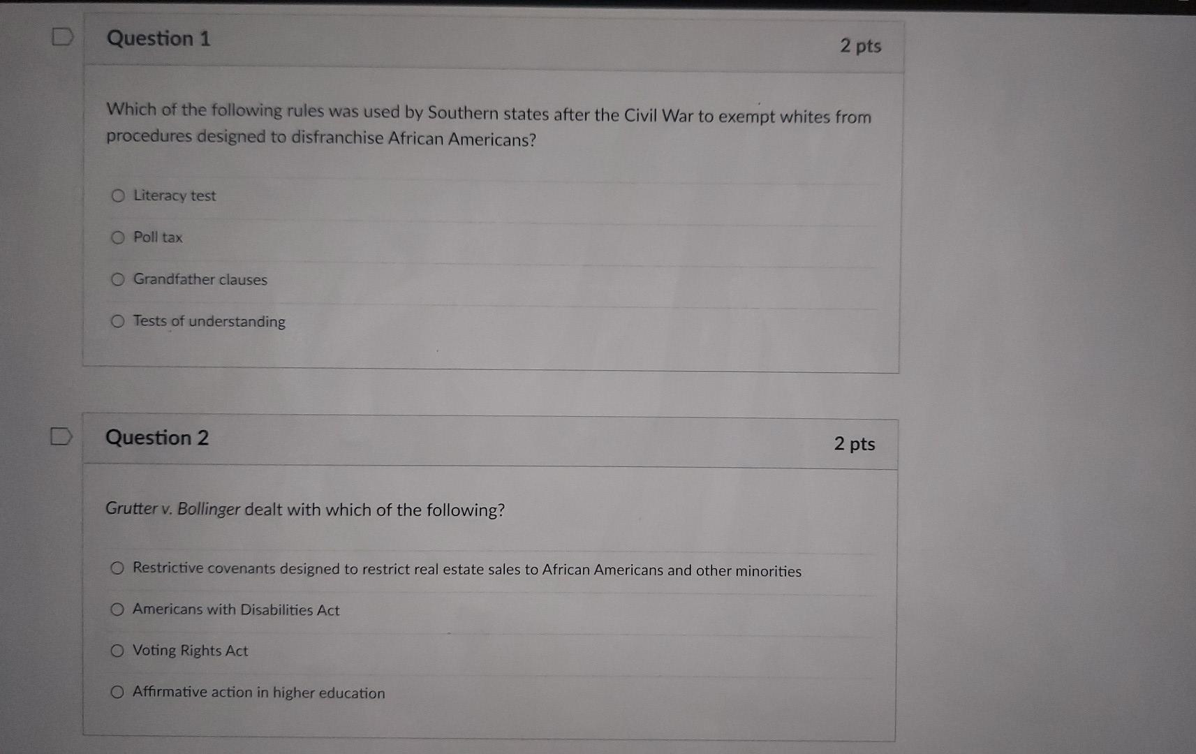 Solved Question 1 2 pts Which of the following rules was | Chegg.com