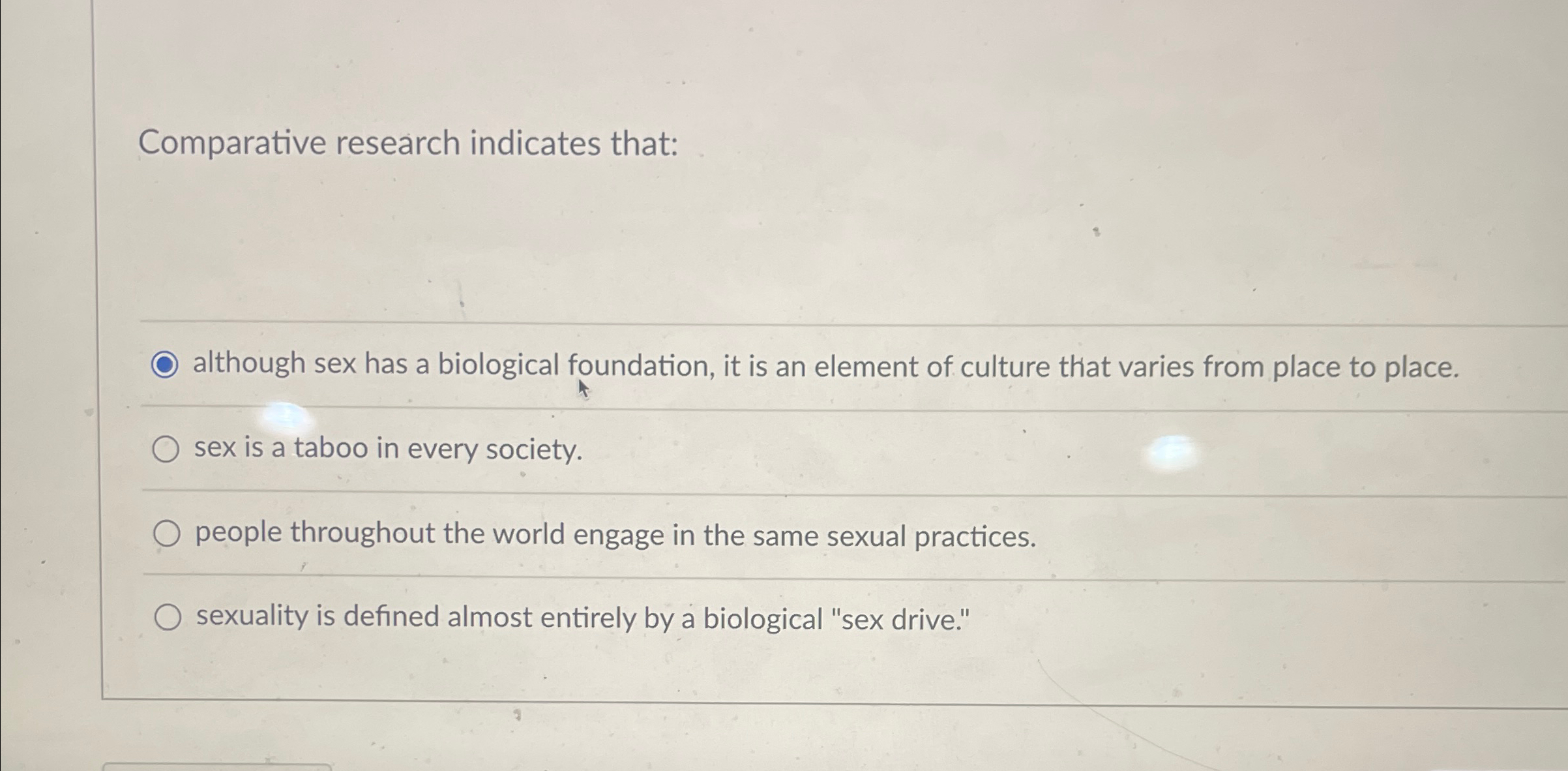 Solved Comparative research indicates that:although sex has | Chegg.com