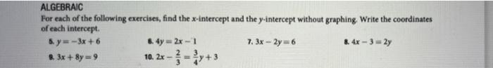 Solved ALGEBRAIC For each of the following exercises, find | Chegg.com