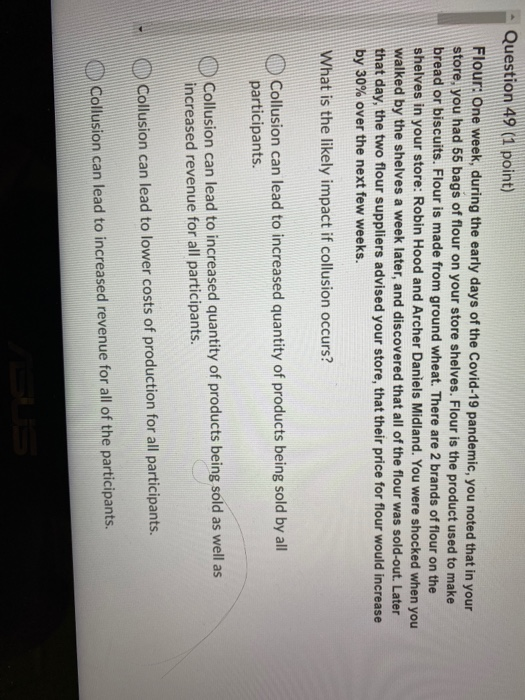 Solved Question 47 1 Point What Is The Effect On Product A Chegg