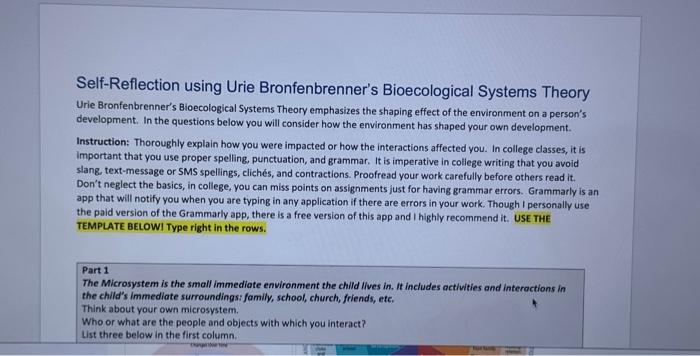 Self-Reflection using Urie Bronfenbrenner's | Chegg.com