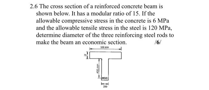 Solved 2.6 The cross section of a reinforced concrete beam | Chegg.com