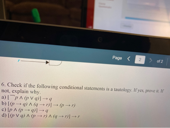 Solved Page of 2 6. Check if the following conditional | Chegg.com