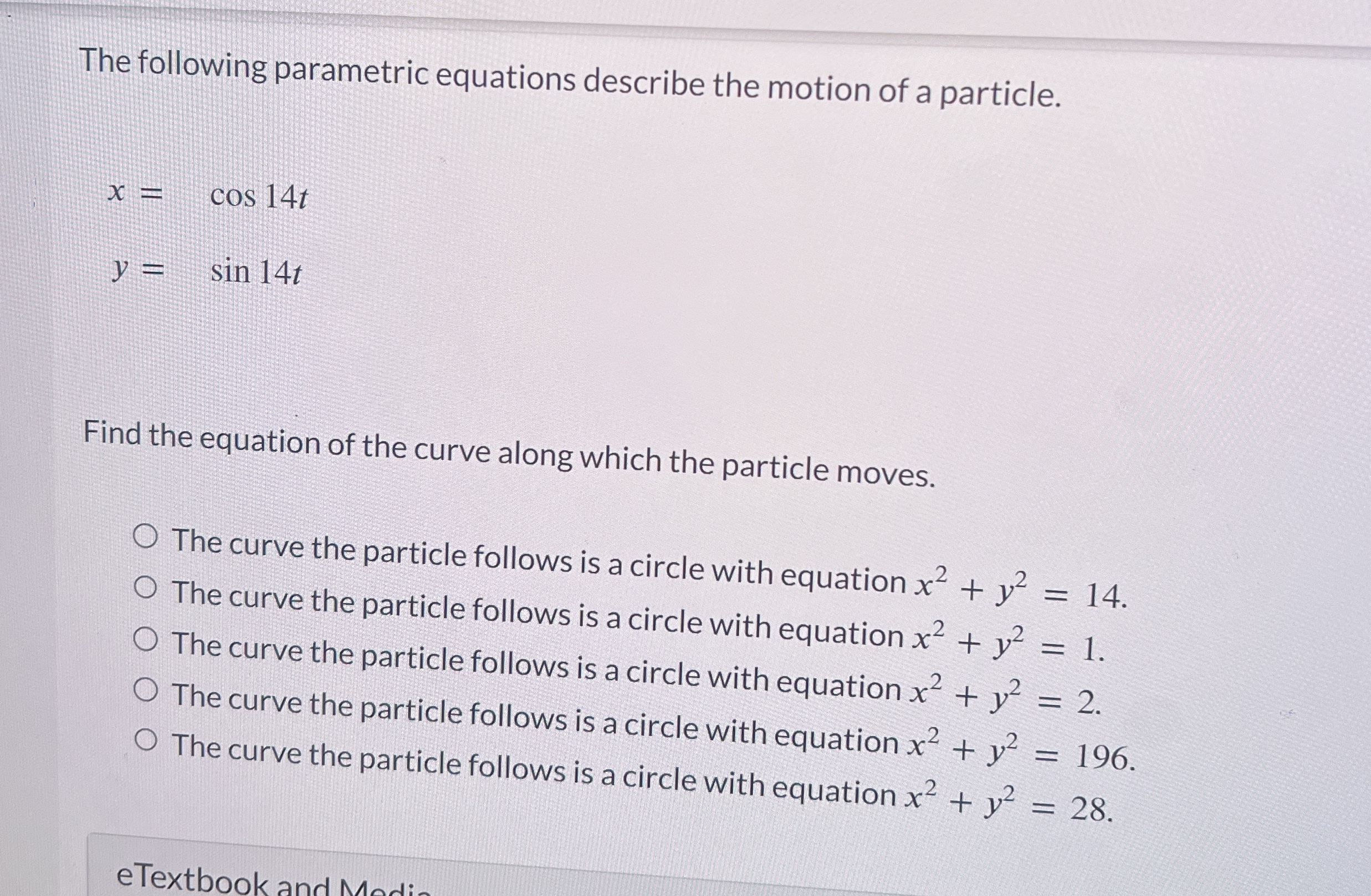 Solved The following parametric equations describe the | Chegg.com