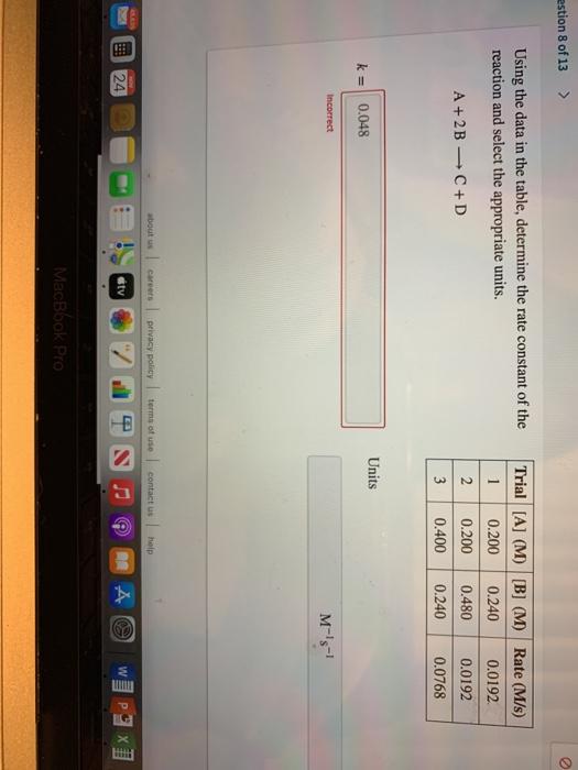 Solved estion 8 of 13 > Using the data in the table, | Chegg.com