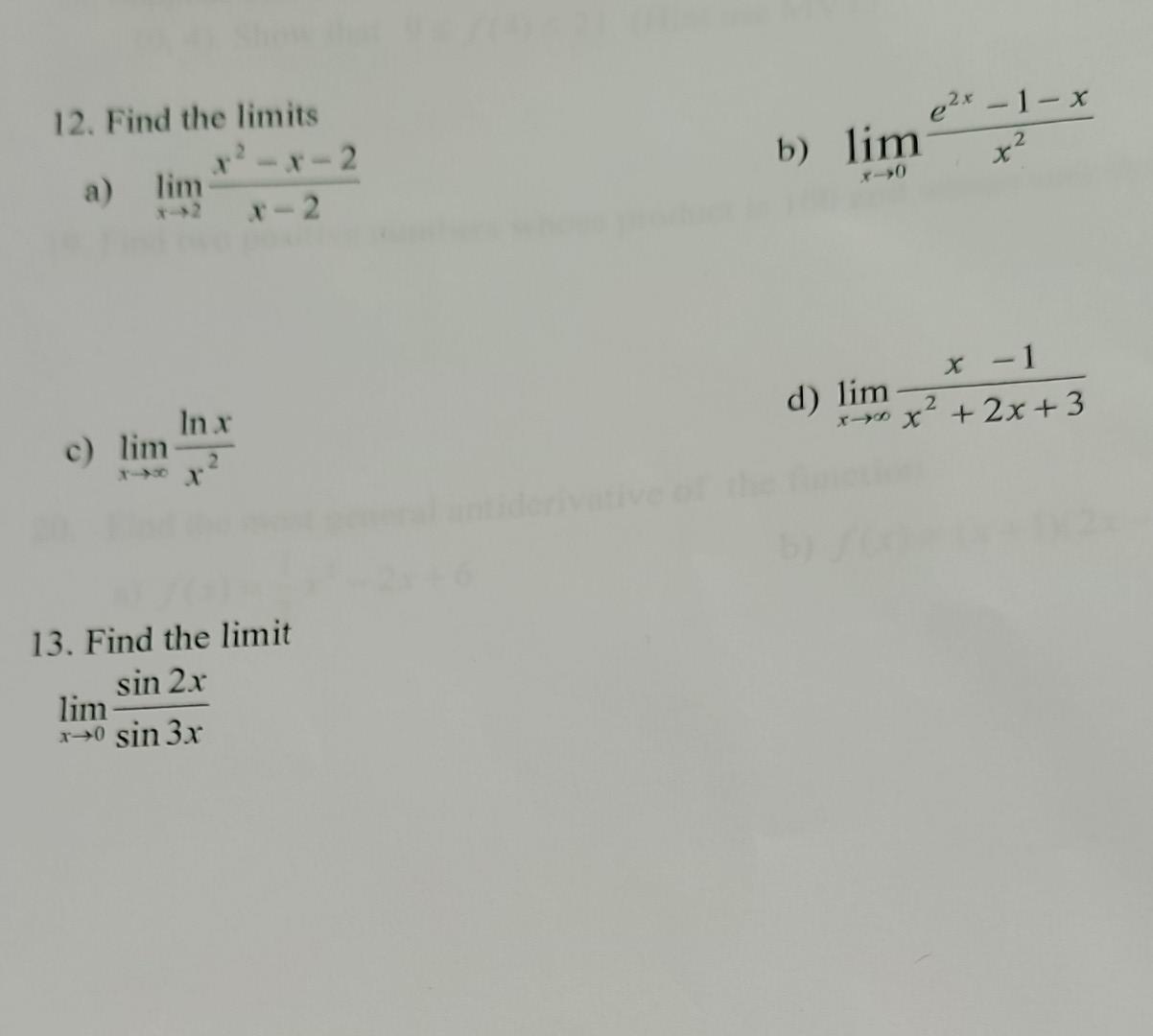 Solved 12 Find The Limits A Limx→2x−2x2−x−2 B