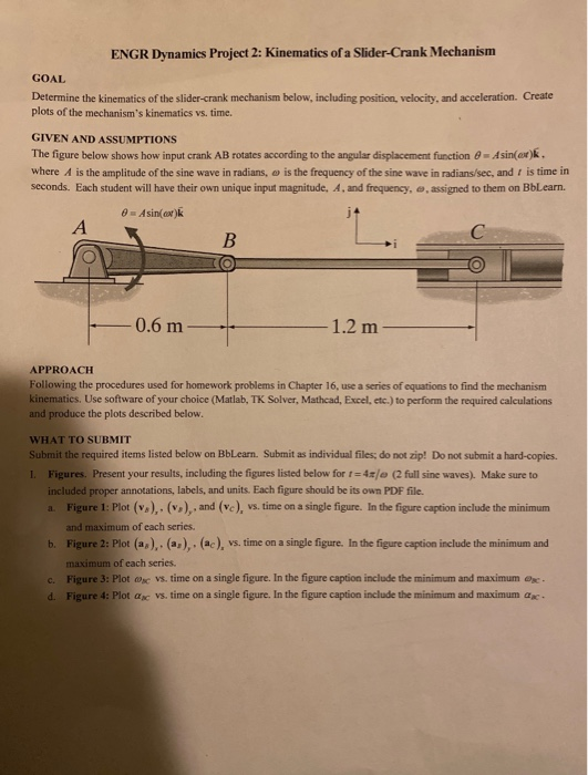 Solved ENGR Dynamics Project 2: Kinematics of a Slider Crank | Chegg.com