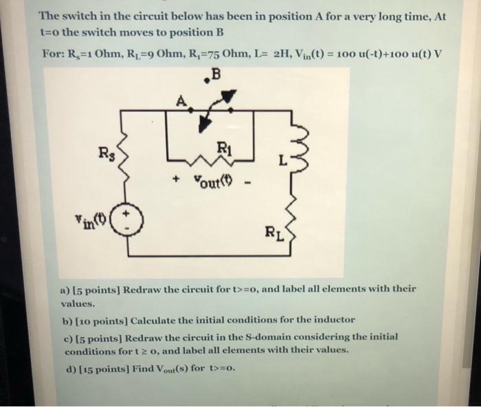 Solved The switch in the circuit below has been in position | Chegg.com