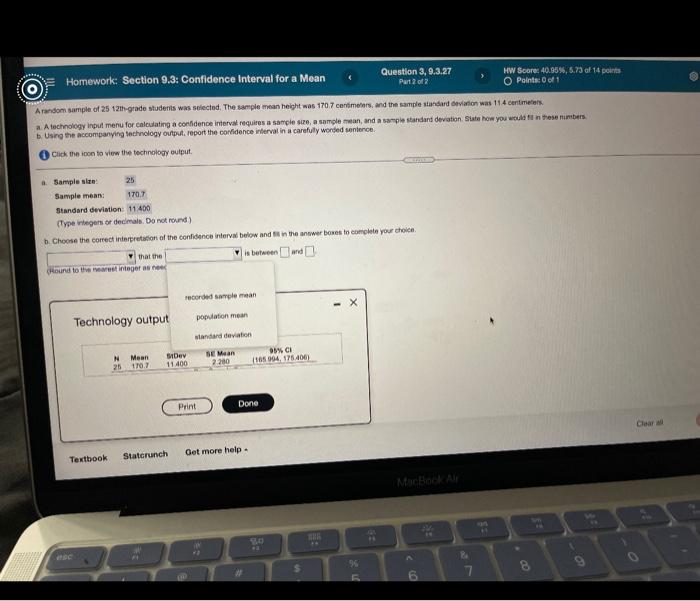 Solved Homework: Section 9.3: Confidence interval for a Mean | Chegg.com