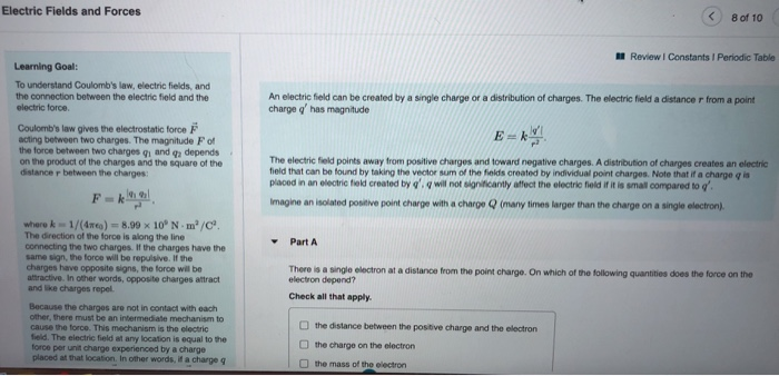 Solved Electric Fields and Forces 8 of 10 Review Constants | Chegg.com