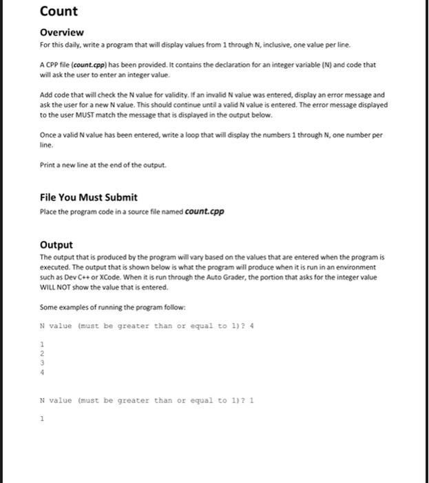 Solved Count Overview For this daily, write a program that | Chegg.com