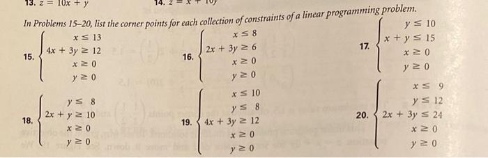 Solved In Problems 15-20, list the corner points for each | Chegg.com