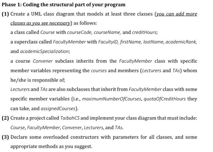 Phase 1: Coding the structural part of your program | Chegg.com