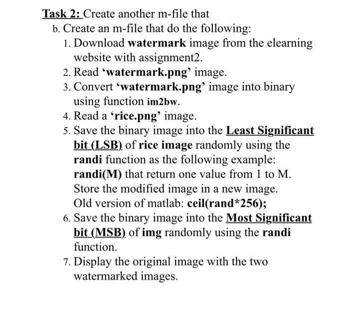 Task 2: Create another m-file that b. Create an m-file that do the following: 1. Download watermark image from the elearning