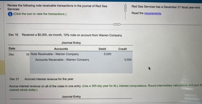 Solved Review the following note receivable transactions in | Chegg.com
